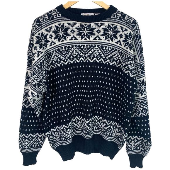 Vintage BOG Sport Men's Black and White Nordic Crewneck Sweater Sz L - Picture 1 of 7